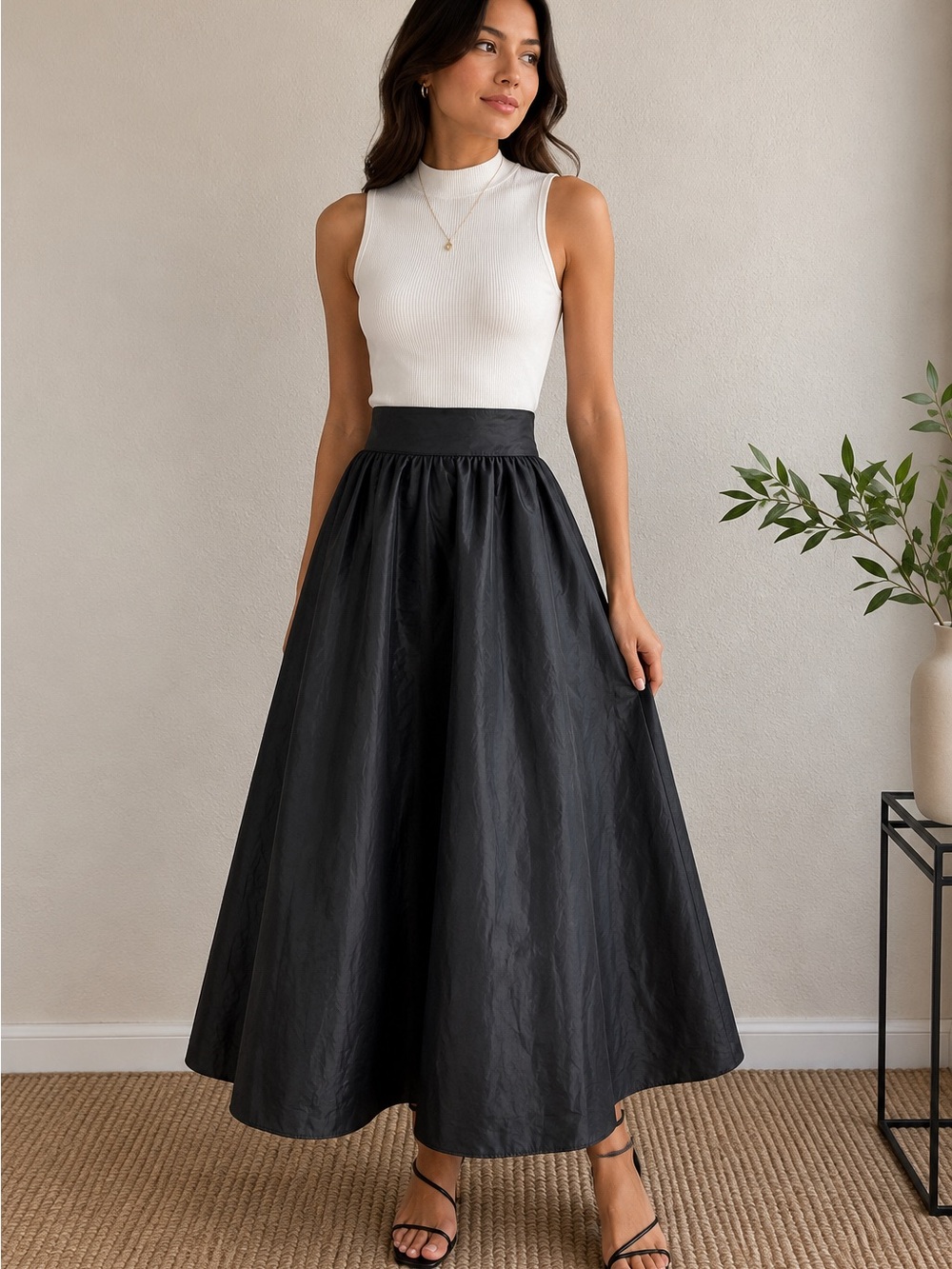 VTG Hampton Nites Black Maxi Skirt 100% Acetate Size 10 Made in USA A-Line Bow